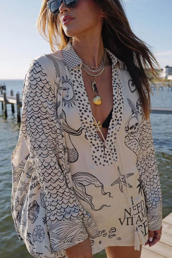 Sea Print Shirt and Shorts Set – Relaxed and Creative Style