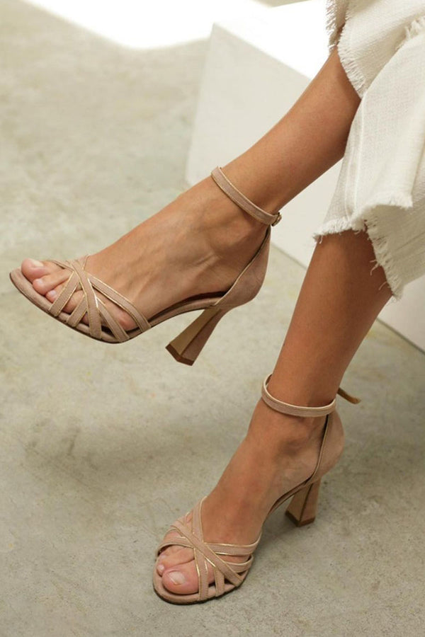 Marona | Patchwork Sandals with Round Toe and Narrow Heel