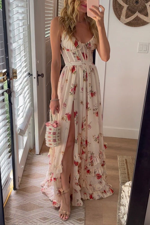 Yuna  - Elegant Long Dress with Floral Pattern