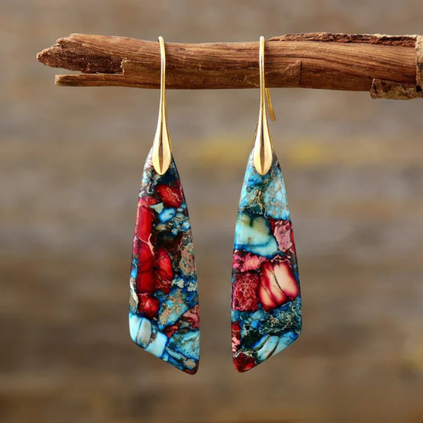 Vintage colorful stone hoop earrings