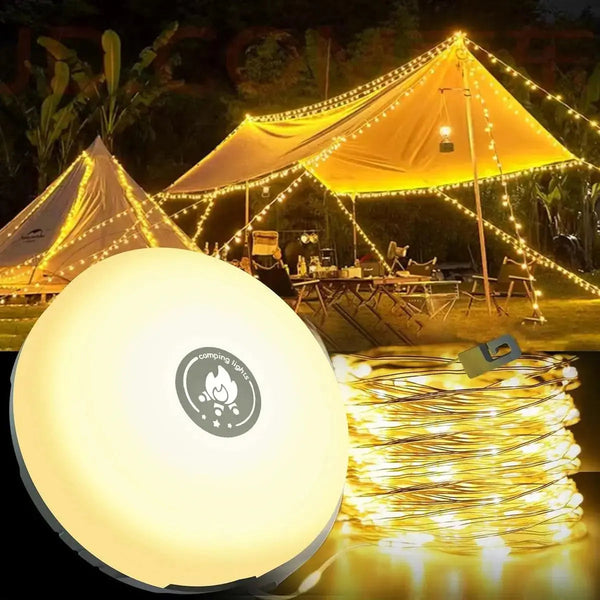 4-in-1 camping lamp with USB – fairy lights, lantern & power bank for outdoor adventures