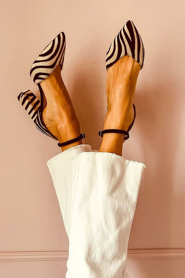 Mirai | Sandals with mid-heeled design and buckle straps with zebra motif