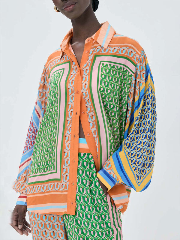 Colorful Geometric Set – Oversized Shirt and Bloom Pants
