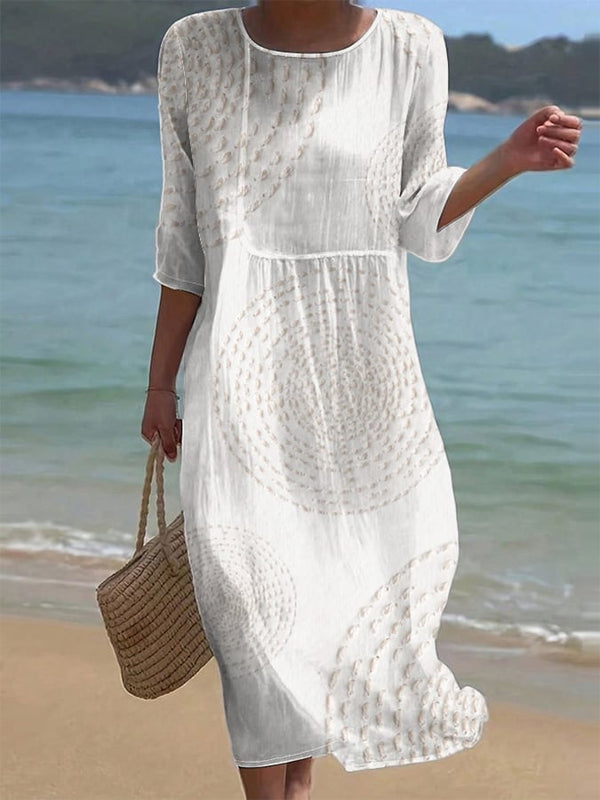 Sena | Cotton Dress with Flower Print and Half-Length Sleeves