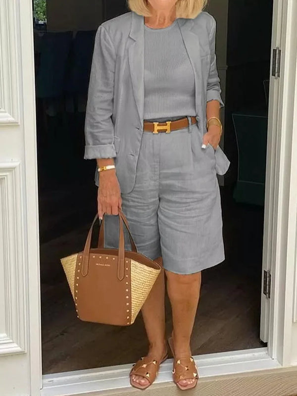 Karin | Elegant Linen Blend Co-ord – Short Blazer & Knee-Length Shorts