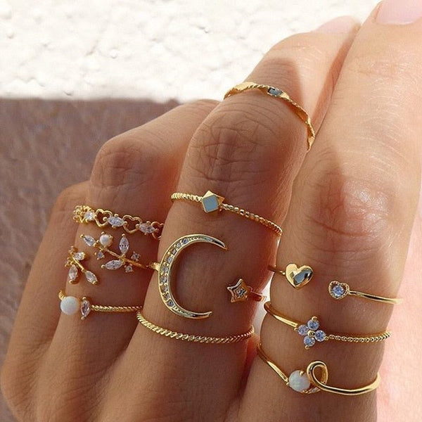 Pack of 10 Rings | Bohemian Silver and Gold Plated Rings