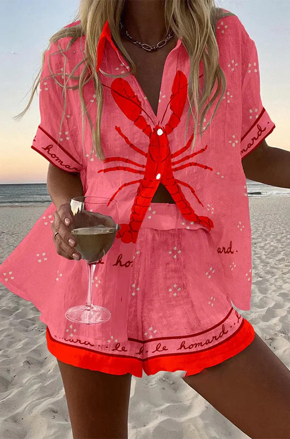 Pallina | Short complete set in pink-lobster Lune linen