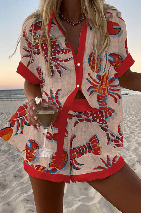 Daphira | Short complete linen set with octopus print