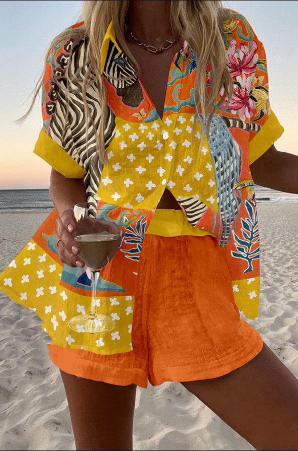 Norellia | Short linen jumpsuit with polka dot pattern