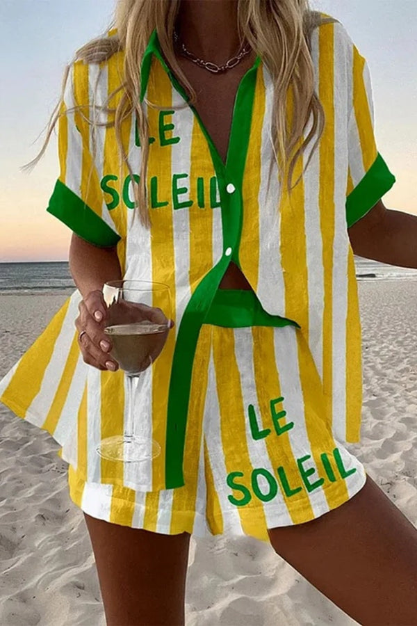 Halora | Short Full Linen with Yellow Stripes