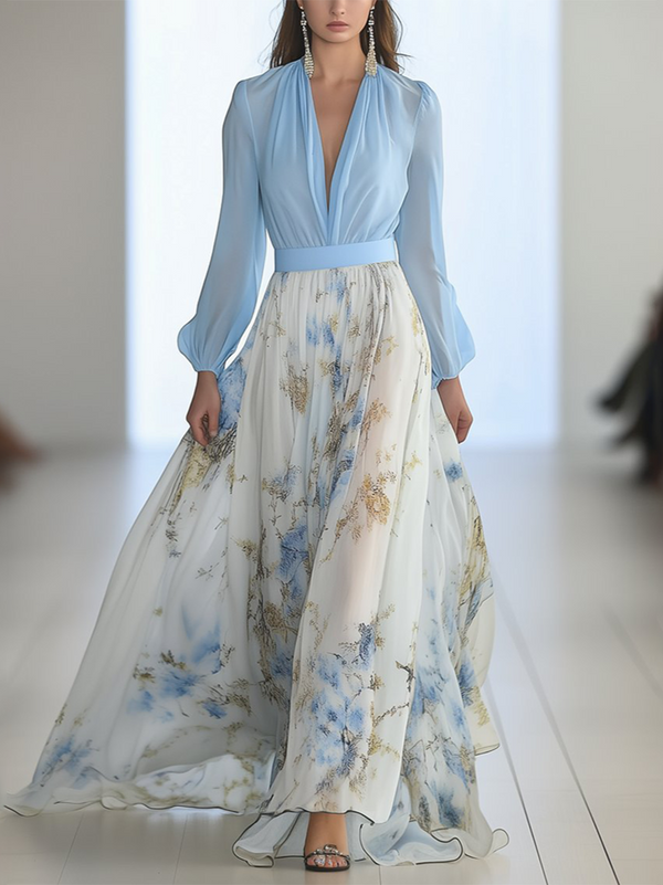 Elena  - Elegant Long Dress with Floral Pattern