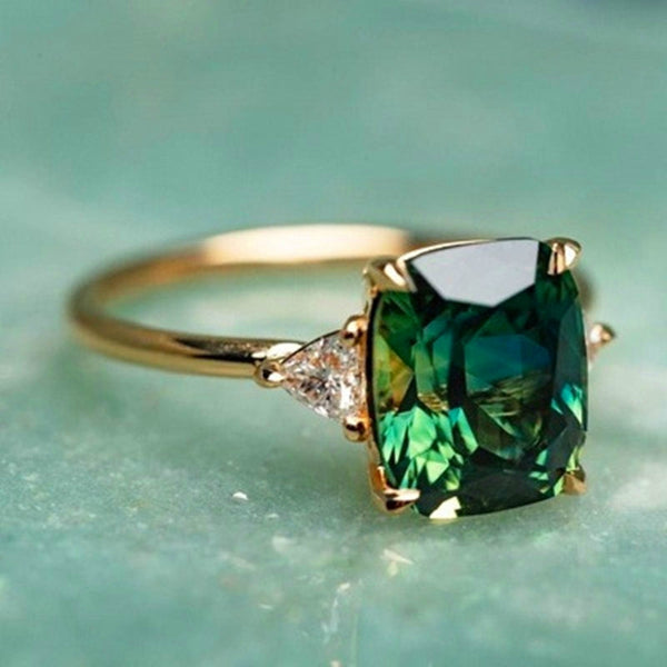 Gold Ring with Green Cubic Zirconia