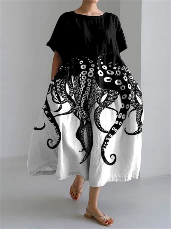 TESSA  - Trendy Short Sleeve Dress with Unique Tentacle Print