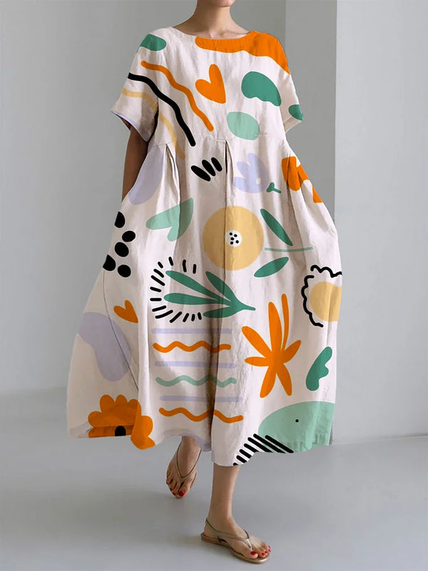 MILENA | Colorful Long Dress with Light Comfort and Artistic Print for Unique Summer Style