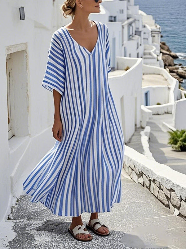 Noa | Cotton-Linen Vacation Dress with Striped Pattern