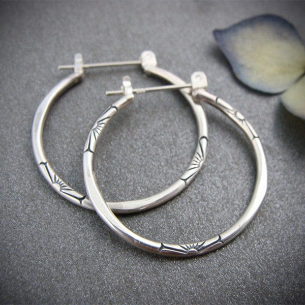 Vintage Silver Hoop Earrings with Circle Design