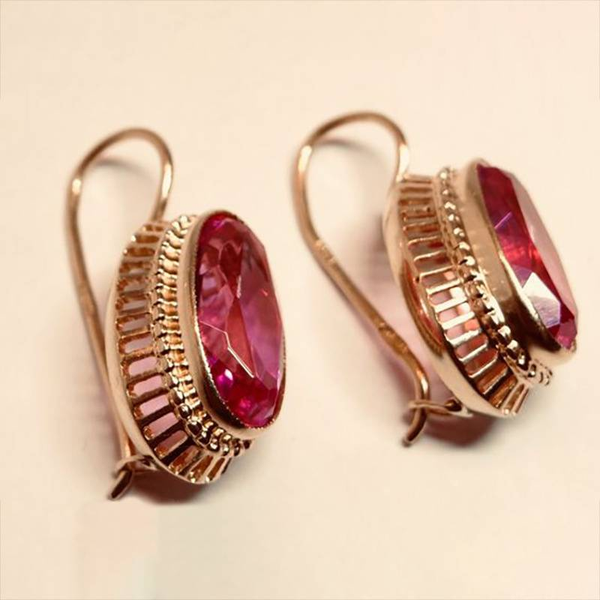 Vintage Røde Krystal Rose Gold Earrings