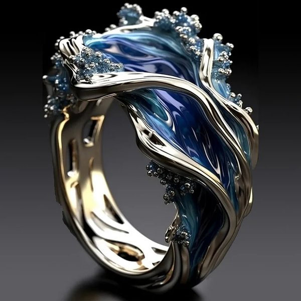 Vintage Wavy Ring in Gold Ocean Design