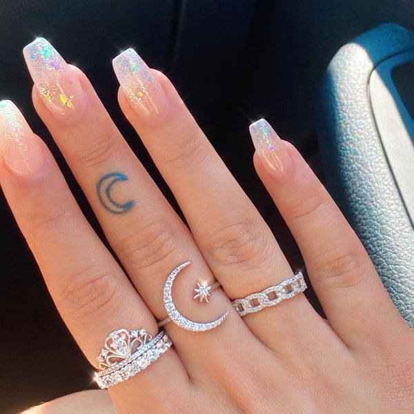 Silver Moon and Stars Ring