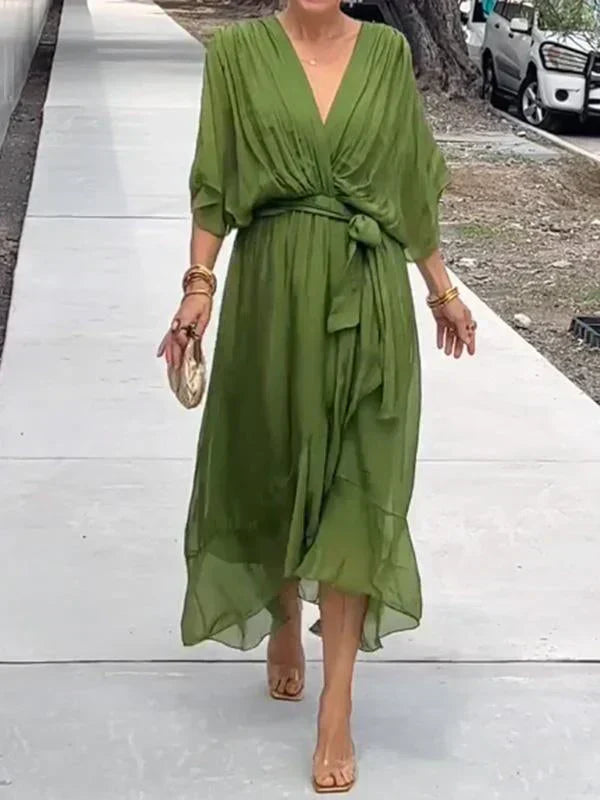 Monica  - Elegant Chiffon Silk Dress with Seductive V-Neck